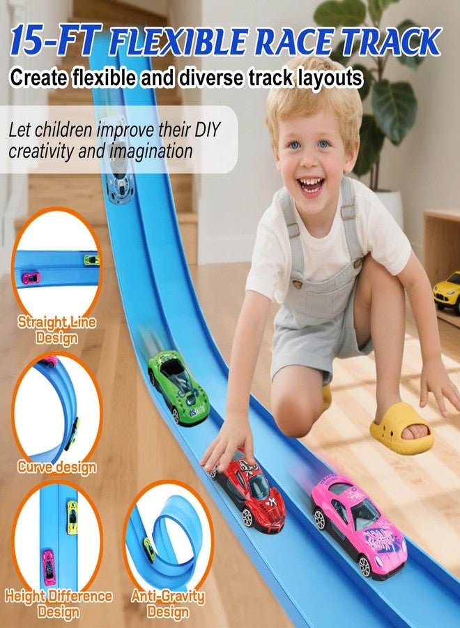 Gretex Flexible Race Track for Kids Ages 4-8: 15 Ft Flex Race Car Ramp Track With 6 Toy Cars Suction Cups, Portable DIY Racetrack Compatible With Diecast 1/64th Cars, Ideal Gift for Kids Toys Boys 3-5 - Image 3